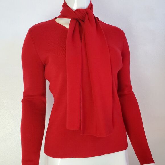 Vintage Y2K Petite Sophisticate Red Merino Wool Sweater & Scarf - Picture 1 of 15